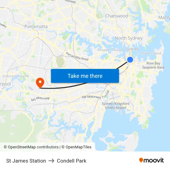 St James Station to Condell Park map