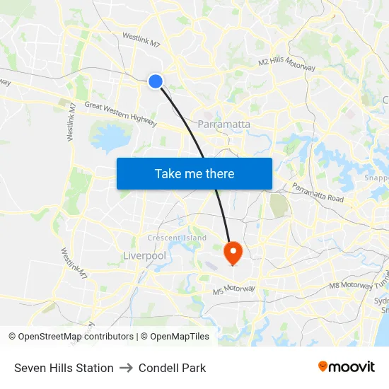 Seven Hills Station to Condell Park map