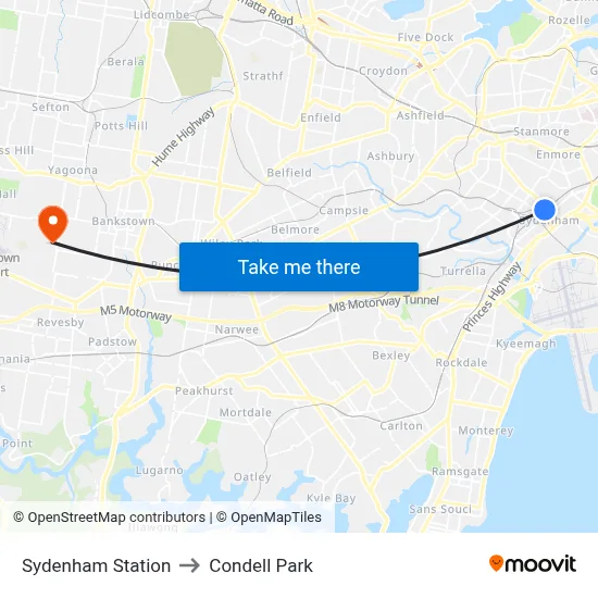 Sydenham Station to Condell Park map