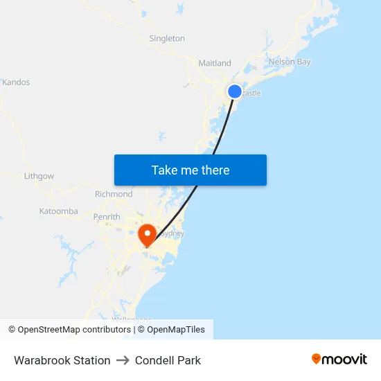 Warabrook Station to Condell Park map