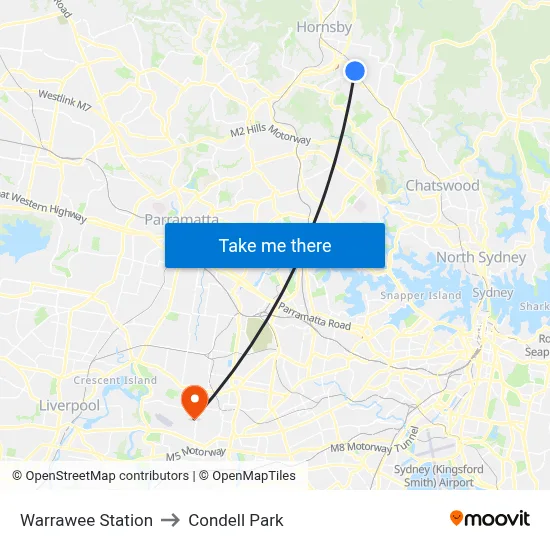 Warrawee Station to Condell Park map