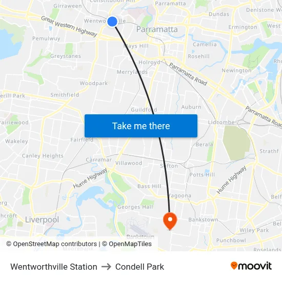 Wentworthville Station to Condell Park map