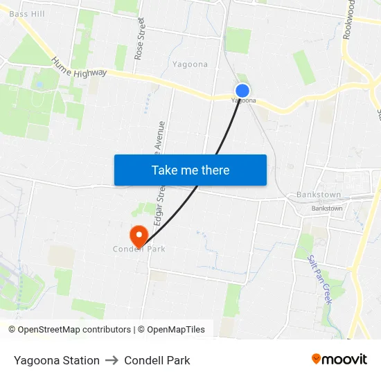 Yagoona Station to Condell Park map