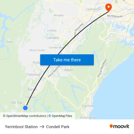 Yerrinbool Station to Condell Park map