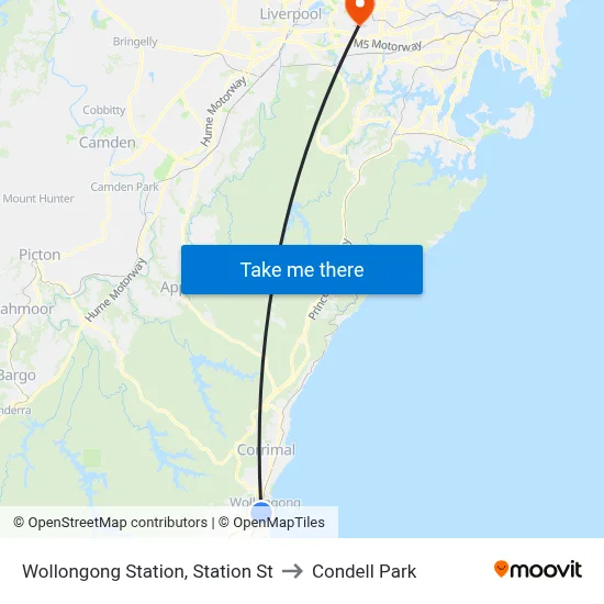Wollongong Station, Station St to Condell Park map