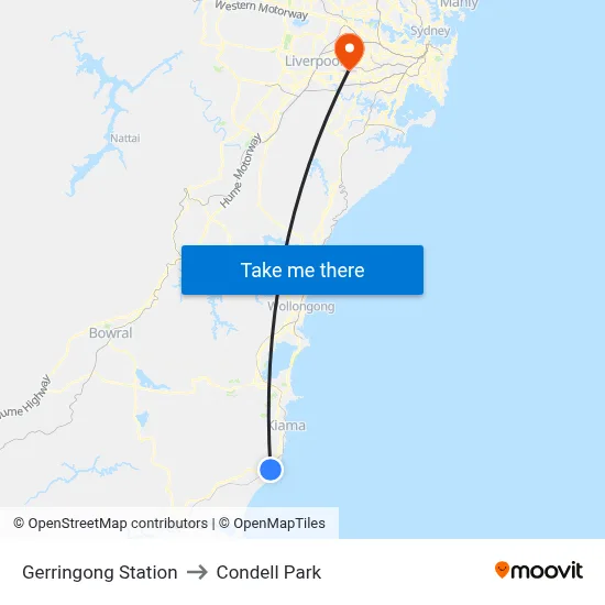 Gerringong Station to Condell Park map
