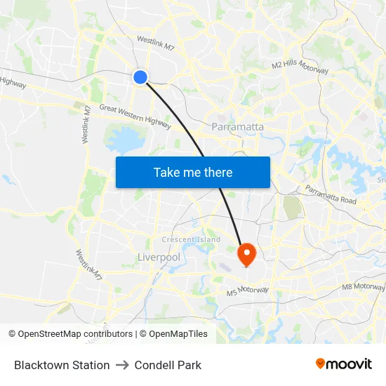 Blacktown Station to Condell Park map