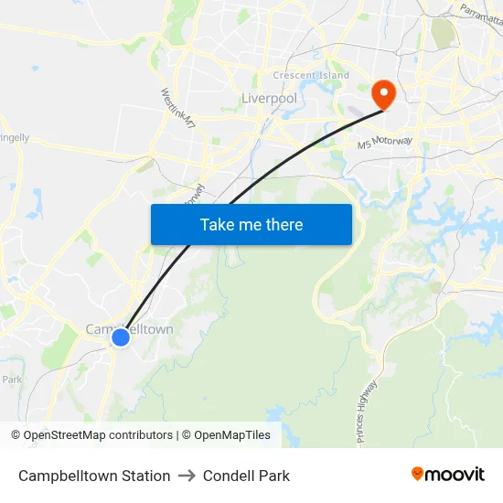 Campbelltown Station to Condell Park map