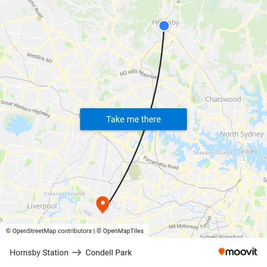 Hornsby Station to Condell Park map
