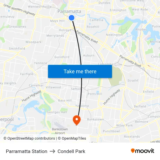 Parramatta Station to Condell Park map