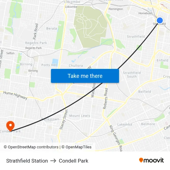 Strathfield Station to Condell Park map