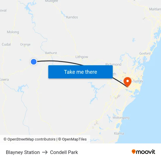 Blayney Station to Condell Park map