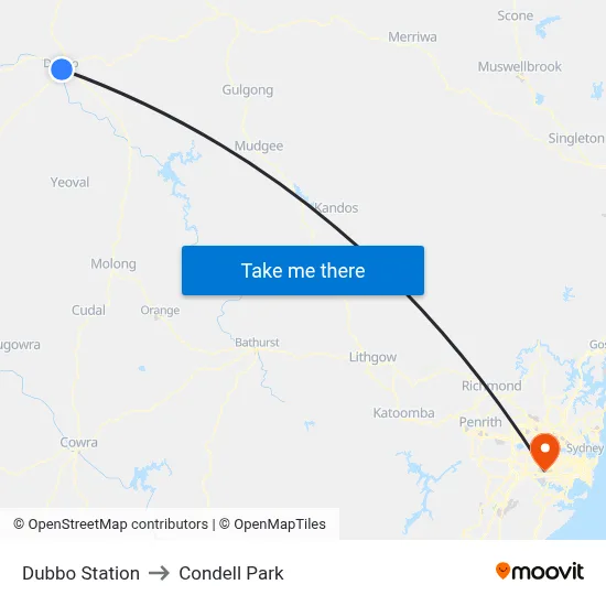 Dubbo Station to Condell Park map
