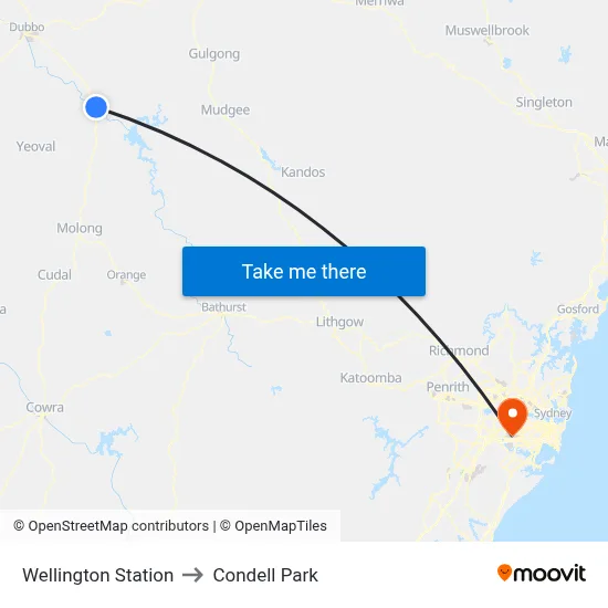 Wellington Station to Condell Park map