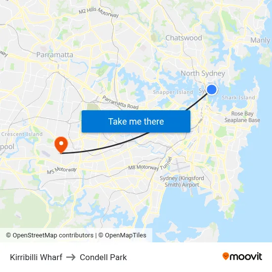 Kirribilli Wharf to Condell Park map