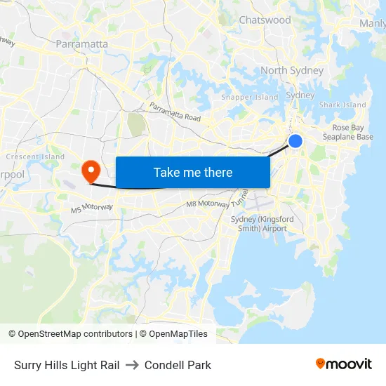 Surry Hills Light Rail to Condell Park map