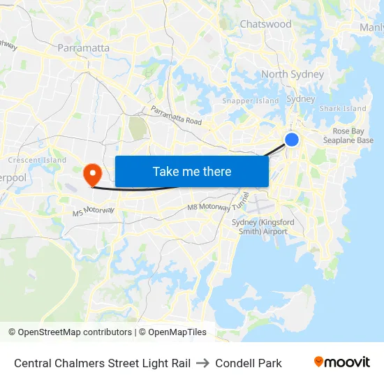 Central Chalmers Street Light Rail to Condell Park map