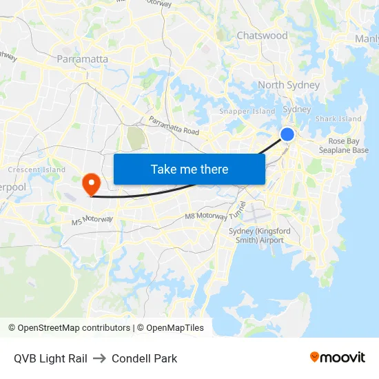 QVB Light Rail to Condell Park map