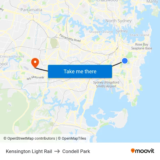 Kensington Light Rail to Condell Park map