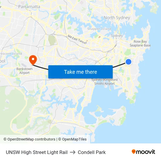 UNSW High Street Light Rail to Condell Park map