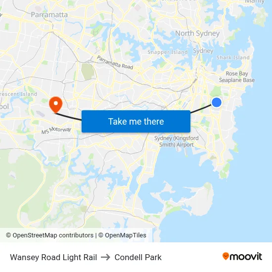 Wansey Road Light Rail to Condell Park map