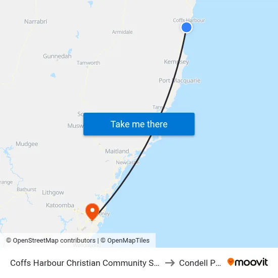 Coffs Harbour Christian Community School to Condell Park map