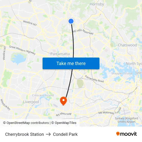 Cherrybrook Station to Condell Park map