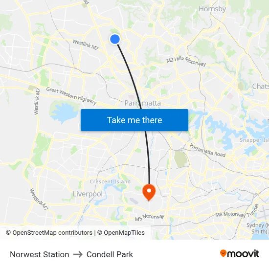 Norwest Station to Condell Park map