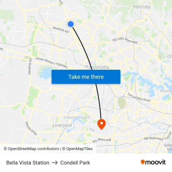 Bella Vista Station to Condell Park map