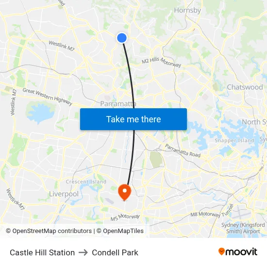 Castle Hill Station to Condell Park map
