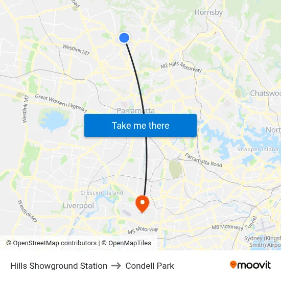 Hills Showground Station to Condell Park map