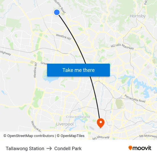 Tallawong Station to Condell Park map