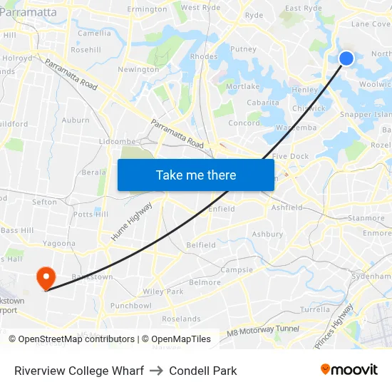 Riverview College Wharf to Condell Park map