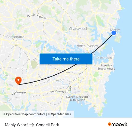 Manly Wharf to Condell Park map