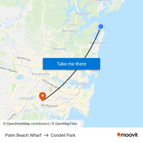 Palm Beach Wharf to Condell Park map