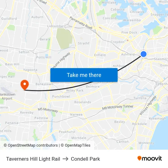 Taverners Hill Light Rail to Condell Park map
