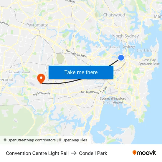 Convention Centre Light Rail to Condell Park map