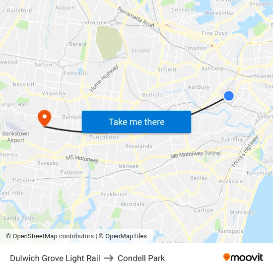 Dulwich Grove Light Rail to Condell Park map