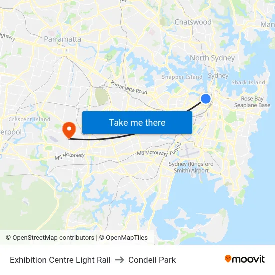 Exhibition Centre Light Rail to Condell Park map