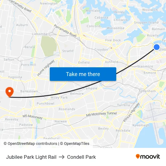 Jubilee Park Light Rail to Condell Park map