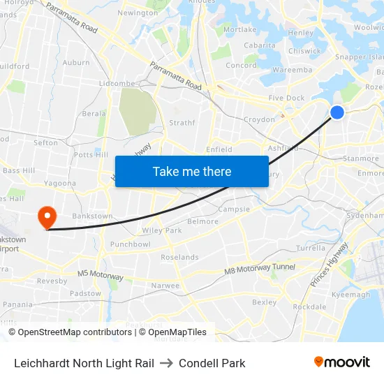 Leichhardt North Light Rail to Condell Park map