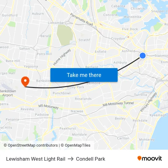 Lewisham West Light Rail to Condell Park map
