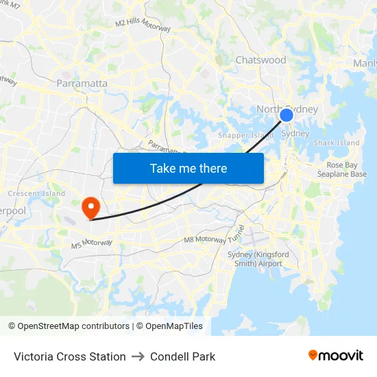 Victoria Cross Station to Condell Park map