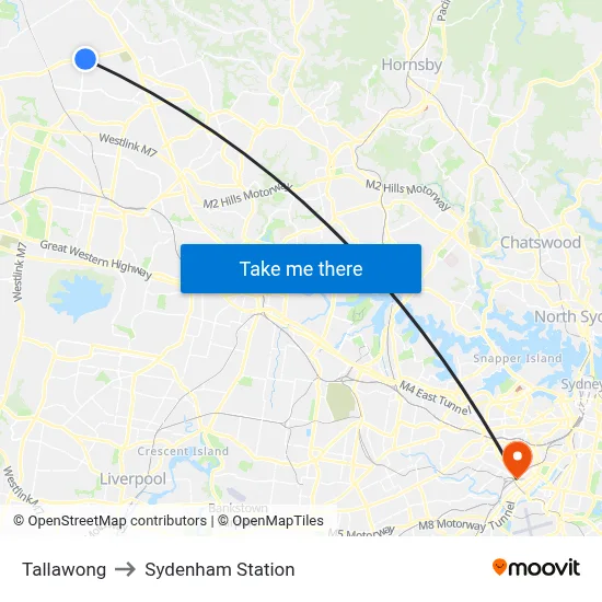 Tallawong to Sydenham Station map