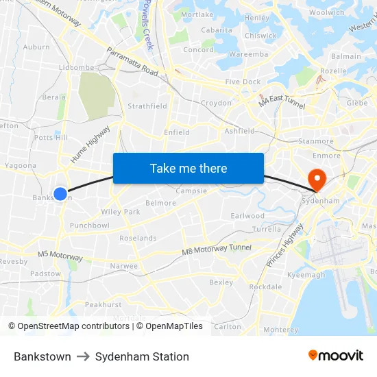 Bankstown to Sydenham Station map