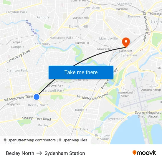 Bexley North to Sydenham Station map