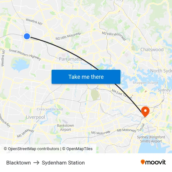 Blacktown to Sydenham Station map