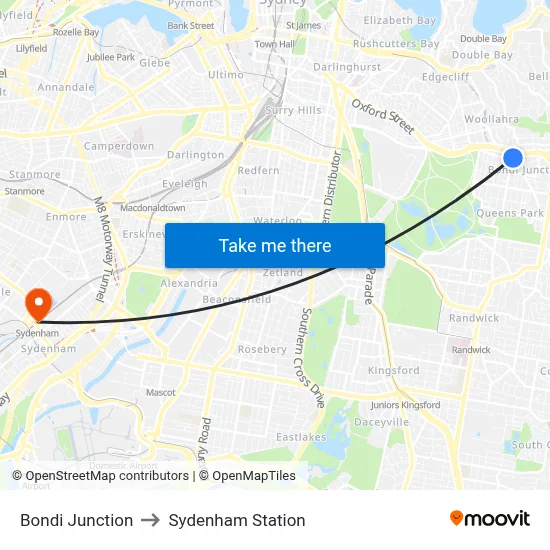 Bondi Junction to Sydenham Station map