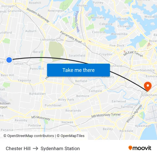 Chester Hill to Sydenham Station map