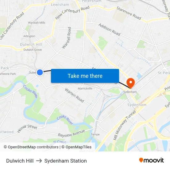 Dulwich Hill to Sydenham Station map